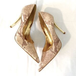Cathy Jean Tan and Cream Snake Stiletto Pointed Toe Pump